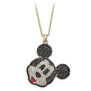 Disney Pave Necklace by BaubleBar Mickey Mouse Face Long Chain Gold Tone 23"